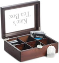 Bey-Berk Custom Engraved Mahogany Tea Storage Chest with Glass Lid – 6-Compartment Box for Tea Bags & Accessories by Bey-Berk