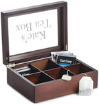 Bey-Berk Custom Engraved Mahogany Tea Storage Chest with Glass Lid – 6-Compartment Box for Tea Bags & Accessories by Bey-Berk