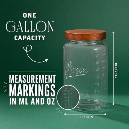 1 Gallon Glass Jars with Wooden Lids - Extra Large Mason Jars Wide Mouth with Airtight Wood Lids - Square Glass Storage Containers with Measurement Markings for Flour, Sugar & Pickling, 3 Pack - Image 3