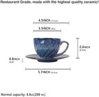Coffee Mugs Set, 6.8 Oz,Ceramic Tea Cup with saucer, Espresso Cups 8-piece, Stackable Cups, for Latte,Hot Tea,Cappuccino, Mocha, Cocoa, dishwasher & microwave safe,Royal blue - Image 2