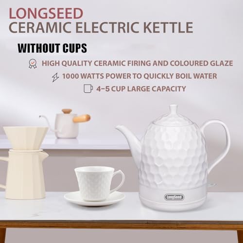 Ceramic Electric Kettle 1 Quarts, 1000W Hot Water Boiler, Automatic Shut-off, BPA-Free, Teapot Rapid Boil For Coffee & Tea, Boil-Dry Protection, White Gooseneck - Image 2