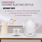 Ceramic Electric Kettle 1 Quarts, 1000W Hot Water Boiler, Automatic Shut-off, BPA-Free, Teapot Rapid Boil For Coffee & Tea, Boil-Dry Protection, White Gooseneck - Image 2