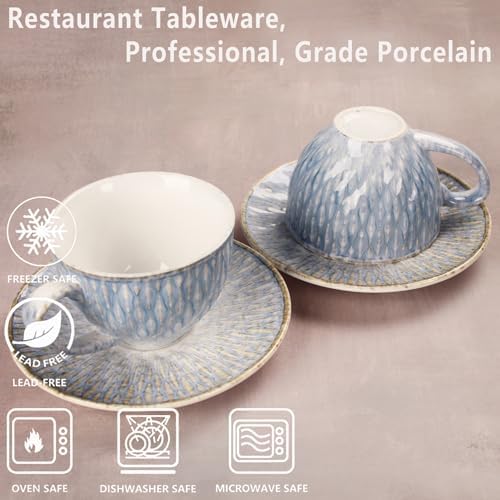 Coffee Mugs Set, 6.8 oz, Ceramic Tea Cup with saucer, Espresso Cups 8-piece, Stackable Cups, for Latte,Hot Tea,Cappuccino, Mocha, Cocoa, dishwasher & microwave safe, Azure blue - Image 3