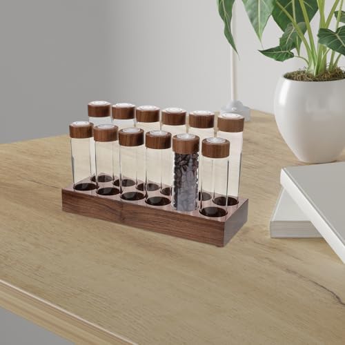 Wooden Coffee Bean Dispenser with Glass Vials and Walnut Base for Home - Image 5