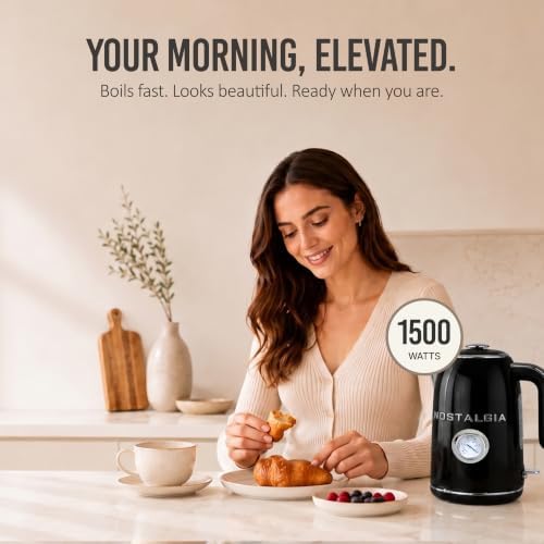Nostalgia Retro Electric Kettle,1.7L Enamel-Coated Stainless Steel - Black - Image 6