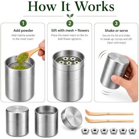 2 Set Stainless Steel Matcha Tin with Sifter Agitator Rings Scoop - Image 4