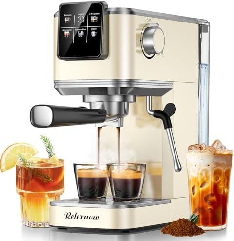 RELEXNOW Espresso Machine, 20 Bar Espresso Maker Milk Frother & LCD Panel, Hot & Iced Coffee Machine, Stainless Steel Espresso Coffee Machine with 41oz Water Tank for Cappuccino, Latte by HealthyLivingStartswithRelexNow