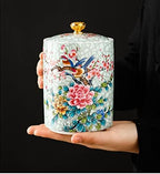 Tea Tin 复古珐琅陶瓷茶罐家庭旅行茶具陶瓷密封罐茶包装盒香料储存 Tea Canister(A,Small) - Image 4