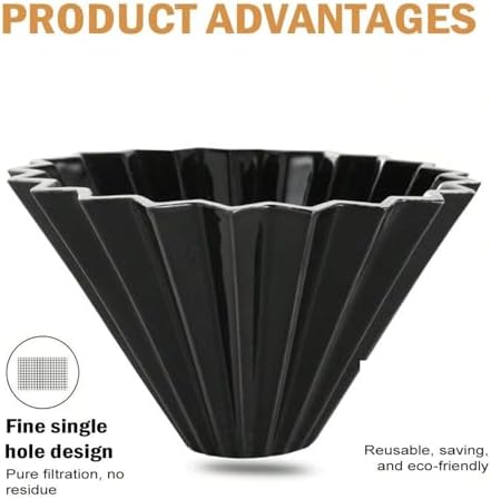 Ceramic Coffee Filter, Origami Cone Style Pour Over Dripper Reusable Hand Brewed For Home Cafe(Black,14cm) - Image 4