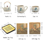 Chinese Gongfu Tea Set, 7-Piece Ceramic Set with Landscape Design, Travel Case, Spill-Proof Tray, Gift Box - Image 2