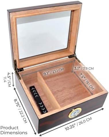 Cigar Humidors Storage 25-50 Cuba Cigars Case, Tempered Glass Top Display, Handcraft Spanish Cedar Wood Desktop Cigar Box with Divider, Humidifier and Hygrometer, Gift for Man, Macassar Brown - Image 5