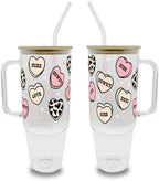 Sip-Sip Hooray! Howdy Hearts 40oz Glass Tumbler with Lid and Straw, Valentine's Day Gift for Her, Galentine's Day Iced Coffee Cup, Western Heart by Sip-SipHooray