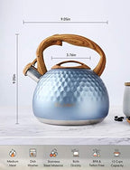 BELANKO 2.7 Quart Tea Kettle for Stovetop - Food Grade Stainless Steel with Diamond Texture, Designer Teapot Look, Cool-Touch Wood Pattern Handle, Whistling Spout - Glacier Blue - Image 5