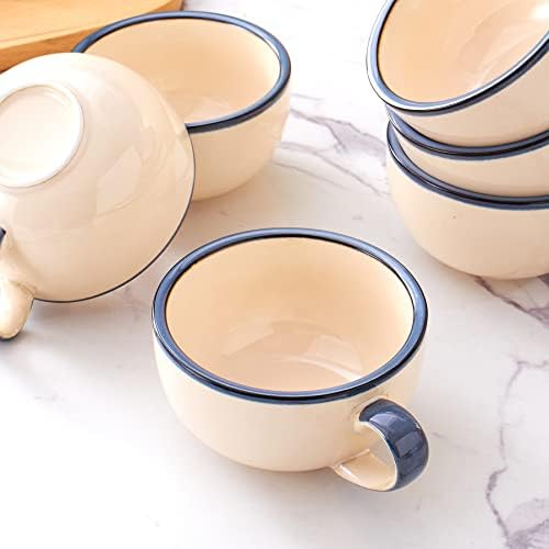 Coffeezone Set of 6 Cups Vintage Design 12 oz Professional Barista Ceramic Latte Art Cappuccino Cups Set (Beige * 6) - Image 4