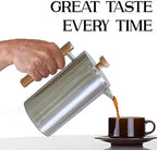 Stellar Living 34 OZ Stainless Steel French Press Coffee Maker with Double Vacuum Insulation, Maximum Flavor Coffee Brewer, Tea and Coffee Press, Camp Coffee Maker - Matte Silver with Wooden Handle - Image 4