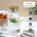 2 Pack Glass Pitcher with Lid, 68oz/2L Heat Resistant Borosilicate Pitcher - Image 2