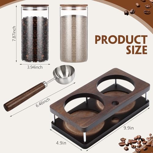 Suclain Glass Coffee Grounds Container with Shelf 2 x 44 oz Glass Coffee Bean Storage Canisters with Airtight Thread Lid and Measuring Spoon Food Storage Jars for Kitchen Sugar(Clear Style) - Image 2