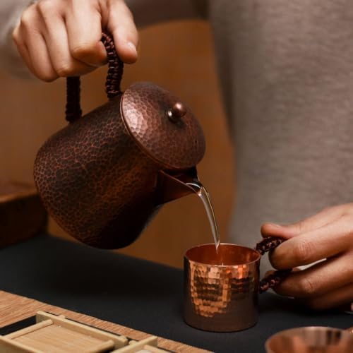 Copper Kettle Handmade Teapot Hammered Pattern Handle Precision Spout Rounded Top Compact Frame For Water Boiling Tea, style to 2 - Image 5
