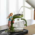 Glass Kungfu Teapot Set Tea maker with Infuser Semi Automatic Tea Set (Green girl) - Image 3
