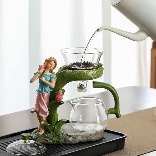 Glass Kungfu Teapot Set Tea maker with Infuser Semi Automatic Tea Set (Green girl) - Image 3