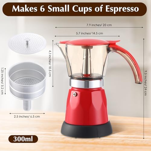 Electric Espresso Coffee Maker, Transparent Moka Pot, Red, 6 Cup - Image 2