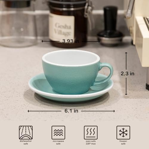 Loveramics Matt Cappuccino Cup, 8 oz Ceramic Latte Art Mug with Saucer, Thick-walled stoneware cup Set, Barista Latte Cup Set for Latte, Cappuccino, Tea - Mineral Colors (Emerald, 8OZ) - Image 5