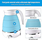 Qivine 600ML Travel Foldable Electric Kettle, Silicone Collapsible Travel Kettle, Foldable Electric Travels Tea Kettles with 2 Cups Separable Power Cord for Fast Water Boiling Coffee (Blue) - Image 3