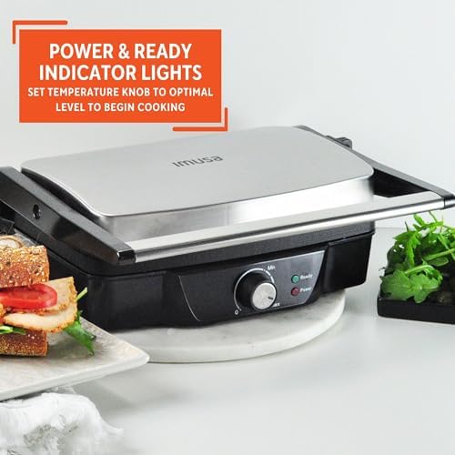 IMUSA Stainless Steel Panini Press Electric with Adjustable Temperature Settings and Nonstick Plates, 1200W - Image 5