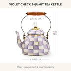 MACKENZIE-CHILDS Tea Kettle, 2 Quarts, Purple-and-White Violet Check - Image 4