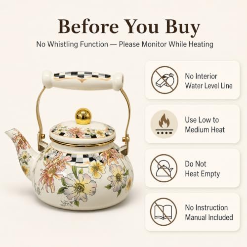 2.5L Floral Enamel Tea Kettle for Stovetop, No Whistling - Image 7