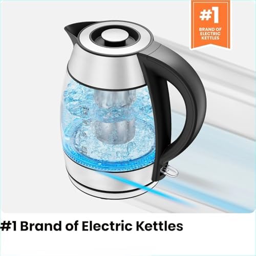 1.8L Electric Glass Kettle LED Indicator Lights with Removable Tea Infuser, 1100W Stainless Steel Base for Fast Boiling - Image 5