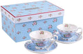 London Boutique Coffee Tea Cups and Saucers Set Afternoon Tea Vintage Flora Rose Gift Box 7.5oz (Rose Blue Set 2) by LondonBoutique