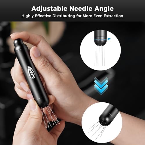 IKAPE Retractable Coffee WDT Tool, One-Press Release Espresso Stirrer Distribution Tool, 0.4mm 8 Adjustable Needles, Even Coffee Grounds Distribution with Stand & Extra Needles - Image 2
