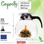 Simax Glassware 2.5 Quart Glass Teapot | Short Spout, Stay Cool Plastic Handle and Lid, Stovetop and Dishwasher Safe, Heat, Cold, and Thermal Shock Resistant Borosilicate Glass - Image 2
