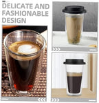 MAGICLULU Double Wall Glass Coffee Cup Black 350ml with Silicone Lid - Image 3