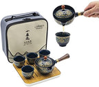 LURRIER Porcelain Chinese Gongfu Tea Set,Portable Teapot Set with 360 Rotation Tea maker and Infuser,Portable All in One Gift Bag for Travel,Home,Gifting,Outdoor and Office (Floral Blue) by LURRIERUS