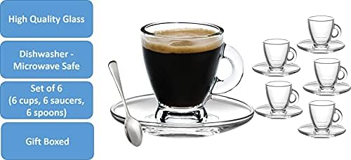BOHEM'S Espresso Cups, 3.2 oz Small Demitasse Clear Glass Espresso Drinkware, Set Of Cups, Saucers and Stainless Steel mini Spoons + Free Glass Spoons (Set of 6) - Image 6