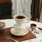 Ceramic Flower-shaped Tea Cup and Saucer Set 5oz/150ml Cappuccino Coffee Mug and Saucer, Unique Designer Pottery Gift for Tea Lovers (Ivory) - Image 5