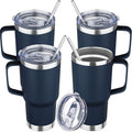 20 oz Tumbler with Handle Stainless Steel Insulated Coffee Mug Tumbler with Lid and Straw Double Wall Vacuum Insulated Coffee Mug Leak Proof Travel Mug Tumbler for Hot and Cold Drink (Navy Blue,4pack) by YEBTSLife