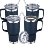 20 oz Tumbler with Handle Stainless Steel Insulated Coffee Mug Tumbler with Lid and Straw Double Wall Vacuum Insulated Coffee Mug Leak Proof Travel Mug Tumbler for Hot and Cold Drink (Navy Blue,4pack) by YEBTSLife