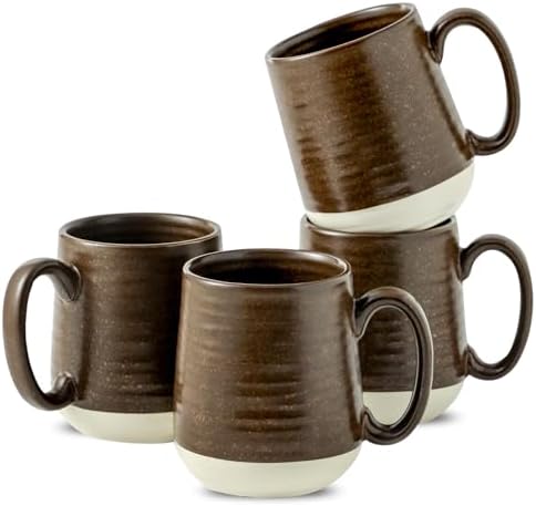 HASENSE Ceramic Coffee Mug Set of 4, 15 oz Coffee Cups with Big Handles, Large Latte Mugs for Men and Women, Christmas Cups for Tea, Hot Cocoa, Latte, Cappuccino, Dishwasher Microwave Safe, Brown by Hasense