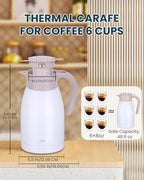 GiNT 50.7 Ounces Stainless Steel Thermal Coffee Carafe with Lid/Double Walled Vacuum Thermal Carafe / 12 Hour Heat Retention (White, 1.5L) - Image 5