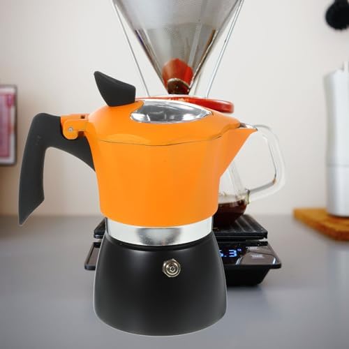 VICASKY Mocha Coffee Maker Espresso Coffee Pot 150ml Black and Orange Metal Stovetop Italian Octagonal Coffee Pot Household Hand Brewing for Home and Camping - Image 4