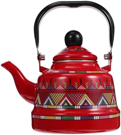 RSBFER Vintage Floral Enamel Tea Kettle - Quick Heating Stovetop Teapot with Cool Touch Porcelain Handle for Hot Water, No Whistling,Red,2.5L by RSBFER
