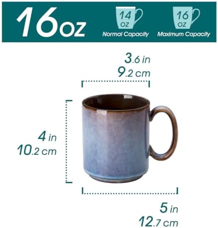 vancasso ONION Ceramic Coffee Mugs Set of 6, 16 Oz Coffee Cups for Latte, Cappuccino, Tea & Hot Cocoa, Artisan Modern Style for Coffee Bar, Home & Kitchen, Microwave & Dishwasher Safe, Deep Blue Gray - Image 2