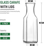 Set of 4 Square Glass Carafe with Lid, 1 Liter Clear Glass Pitcher, Beverage Serveware Carafe for Mimosa Bar, Brunch, Cold Water, Juice, Milk, Iced Tea, Lemonade - Image 2