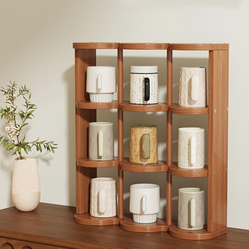 Wooden Coffee Mug Display Rack, Countertop Freestanding Grid Vintage Coffee Cup Display Stand, Rustic Coffee Mug Holder Organizer for Kitchen, Coffee Station,6 Grid - Image 4