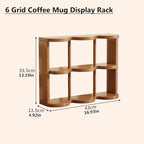 Wooden Coffee Mug Display Rack, Countertop Freestanding Grid Vintage Coffee Cup Display Stand, Rustic Coffee Mug Holder Organizer for Kitchen, Coffee Station,6 Grid - Image 3