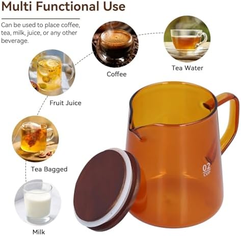 Small Glass Carafe, 16.9oz Glass Coffee Server Manual Pour over Coffee Beaker Tea Pot with Wooden Lid Clear Teakettle Borosilicate Glass Decanter (Brown) - Image 6