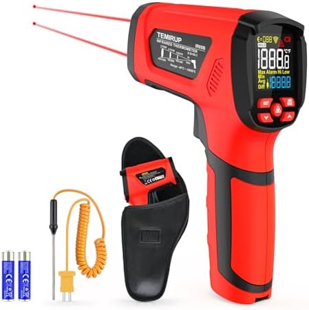 Infrared Thermometer Temperature Gun, -40℉-3632℉, Non Contact Digital Laser Thermometer Pyrometer 50:1 High Temp with Color LCD Display for Industrial HVAC Forge Metal Smelting by TEMIRUP